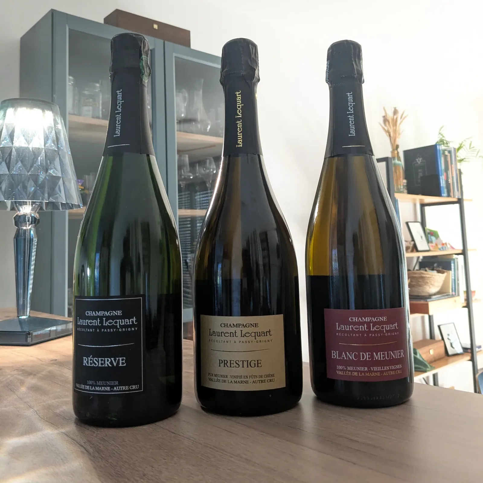 Les trois cuvées du Champagne Laurent Lequart : Réserve, Prestige et Blanc de Meunier